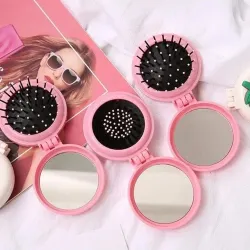 2 in 1 Portable Pocket Hair Brush Comb with Mirror (1 pc)